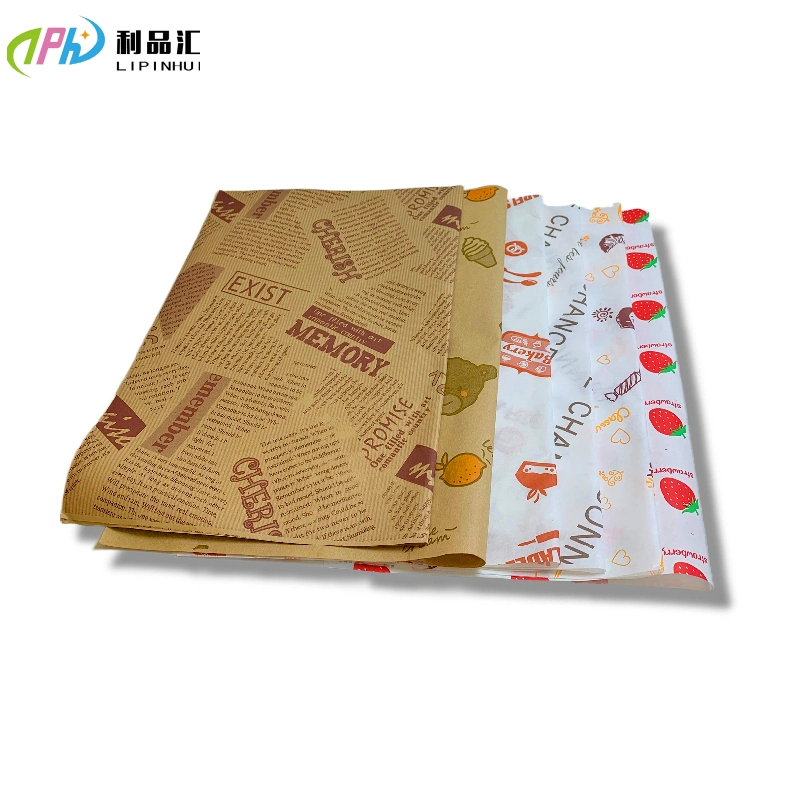 Food Grade Eco friendly Burger papel encerado Kraft diseño periodístico impreso en papel resistente a la grasa