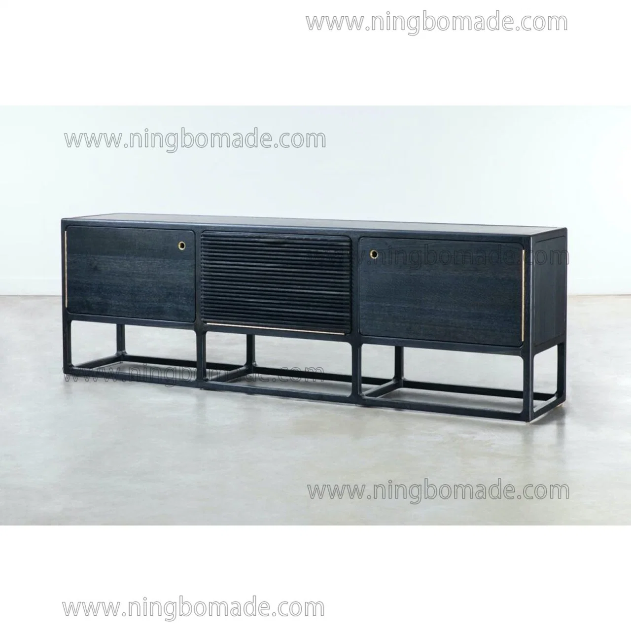 Tiempo Negro Roble Brass Line Media Cabinet TV Stand