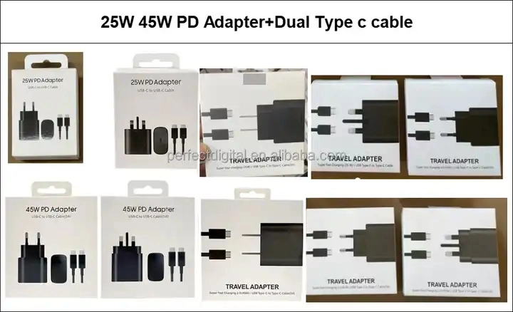 Adaptador tipo C de carga rápida PD 25W 45W Super Fast Type C Chargers para Sam Sung S21 Plus S22 Ta800 Ta845 Adaptador de alimentación USB-C.