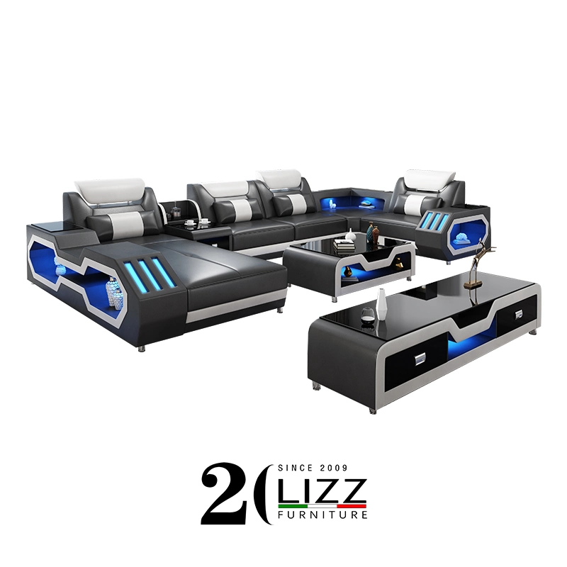 A luz de LED confortáveis e modernos Bluetooth sofá de couro para sala de estar