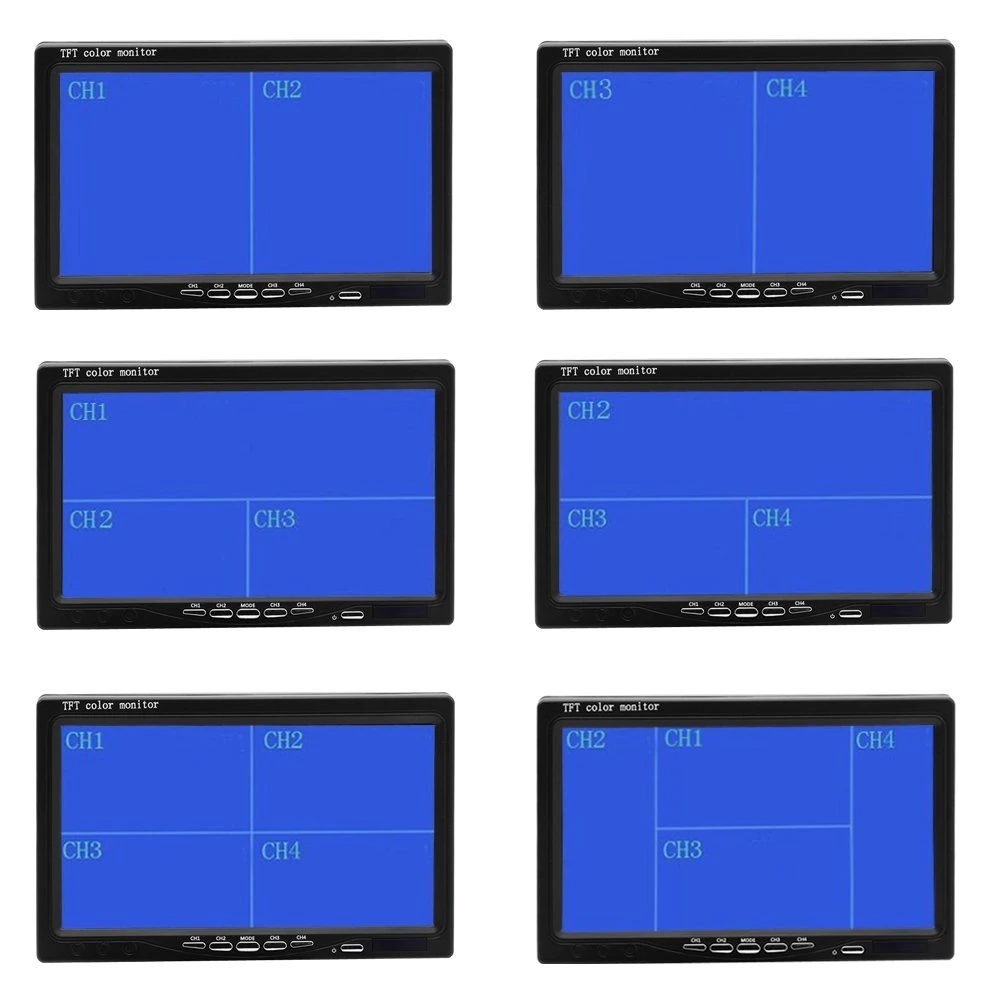 شاشة TFT LCD رباعية مسطحة مقاس 7 بوصات منقسم 4CH 4 سنون فيديو في 12 - 24 فولت لمكافل الشاحنات