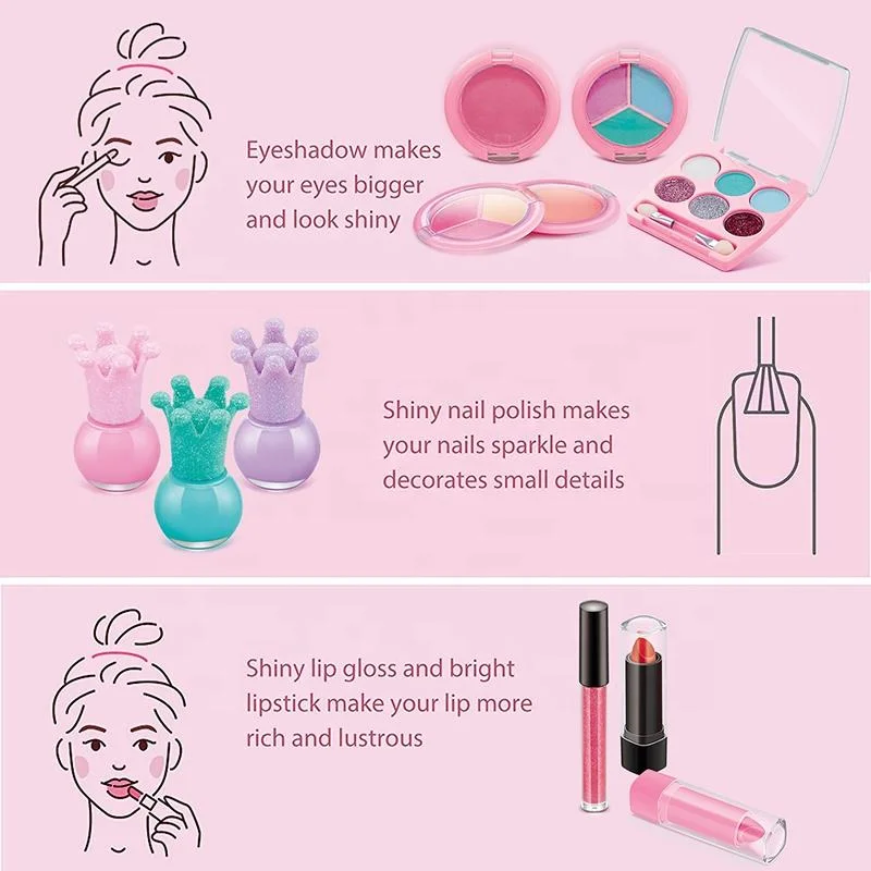 Fashion Gift Girl Cosmetics Princess Nails Dress up Kids Makeup Kit Toy