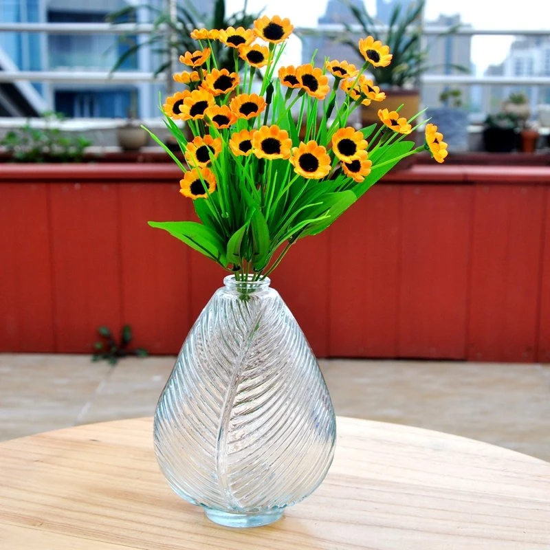 Leave Shape Creative Design Art Clear Decoration Glass Flower Vase