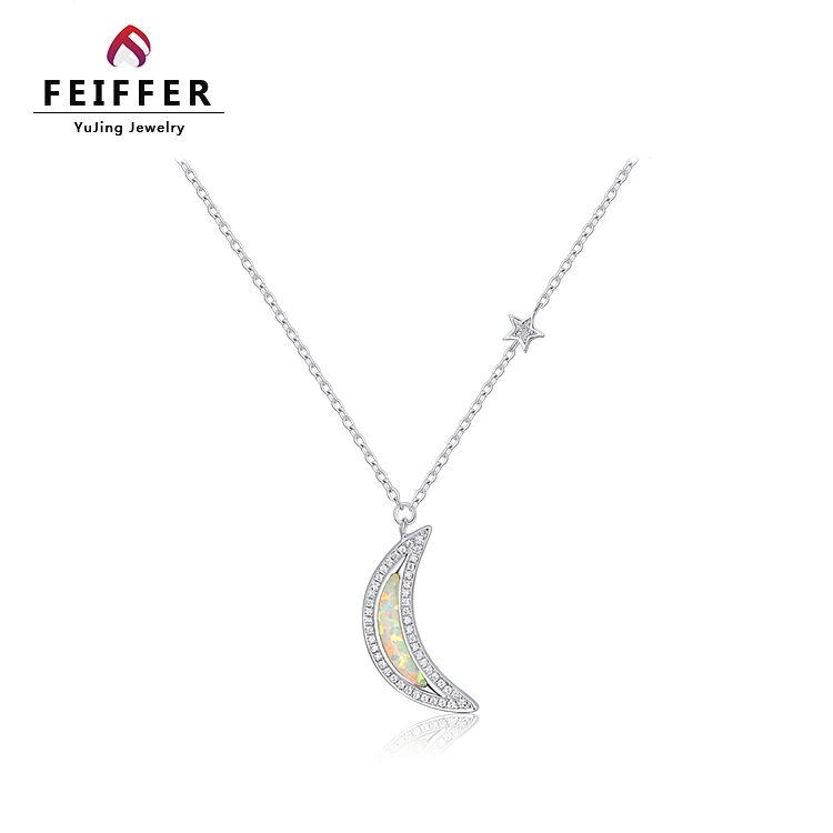 High Quality Women Gift Luminous CZ Opal Moon Necklaces 925 Sterling Silver Jewelry