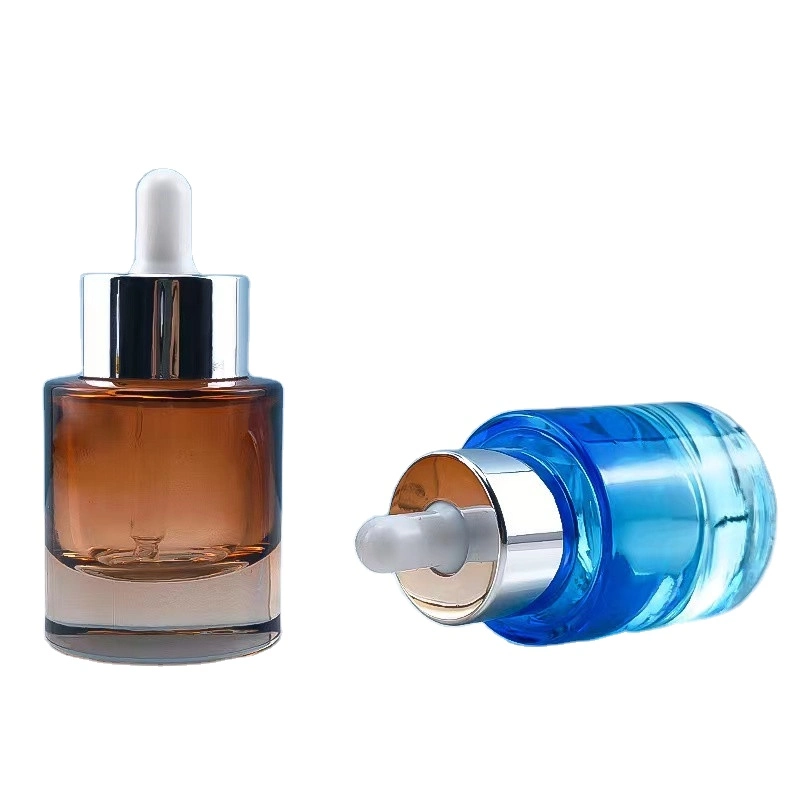 30ml Cosmetic Container Custom Color Flat Shoulder Frosted Glass Essential Oil Liquid Packaging Travel Dropper Bottle