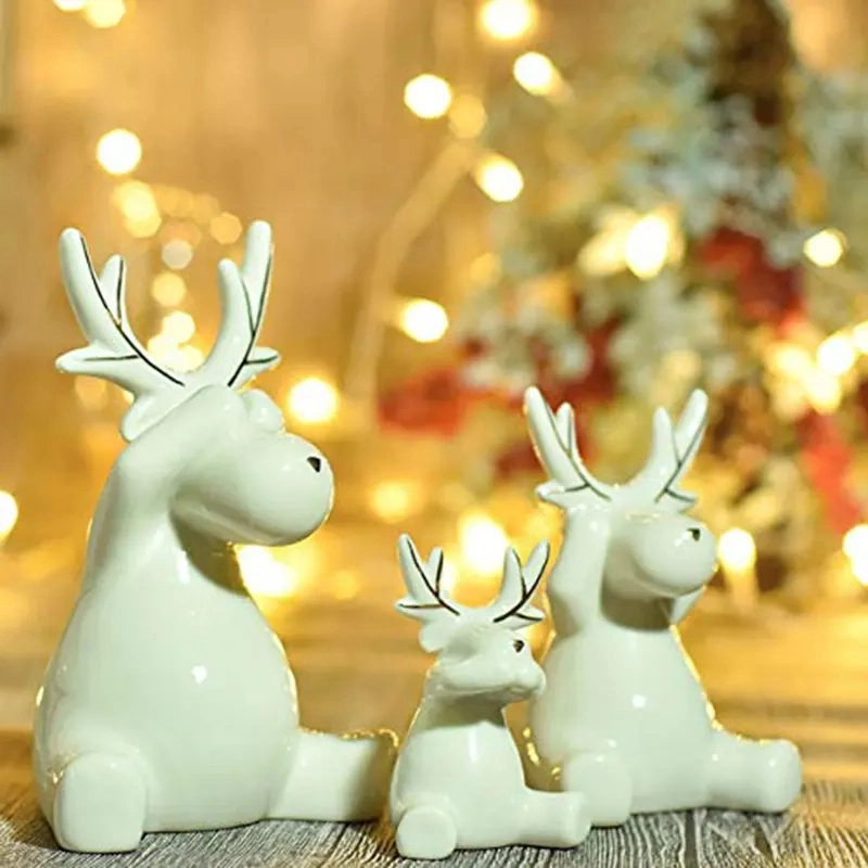 White Reindeer Design Tabletop Ceramic Decoration Christmas Ornament