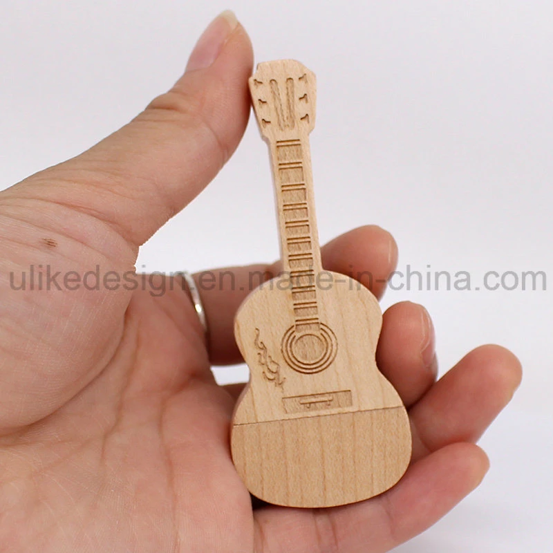 Guitar Shape Wooden Customized USB Flash Drive/USB Pen Drive/USB Flash Memory/Flash Disk/Pen Drive