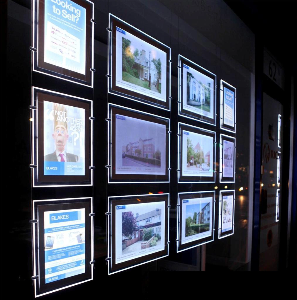 A4 A3 A2 Crystal Frames Illuminated Light Box Hanging Real Estate Agent LED Window Display