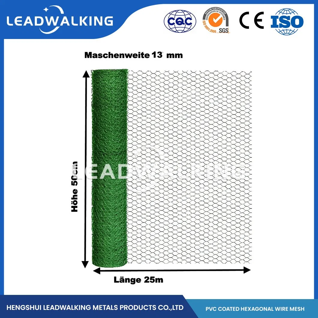 Leadwalking PVC material de alambre tejido de PVC recubierto de PVC malla de alambre Fábrica China malla de 1/2 pulgadas DIP Red hexagonal