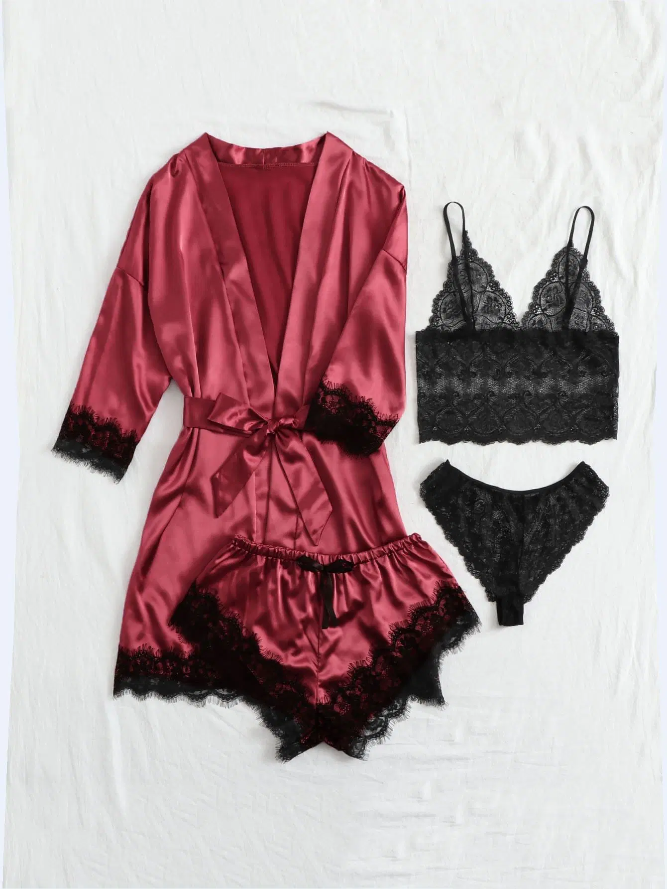 Women's Sexy Long Sleeve Bridal Lingeries Sleepwear Lingerie Set with Robe