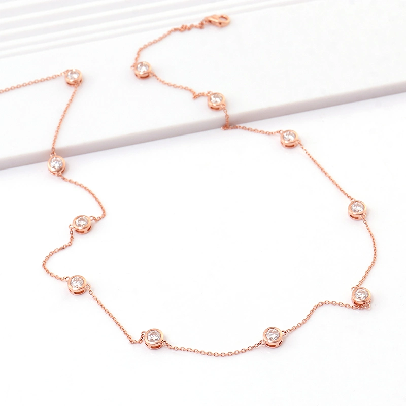 Provence Custom 14K Rose Gold Moissanite Diamond Necklace Display Necklace Chain for Girlfriend's Women's Jewelry