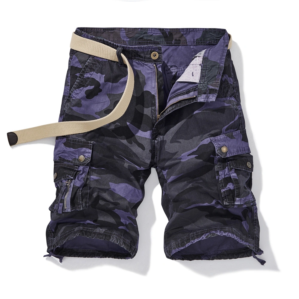 Eight Pockets Pure Cotton Relaxed Fit Camouflage Men Cargo Shorts