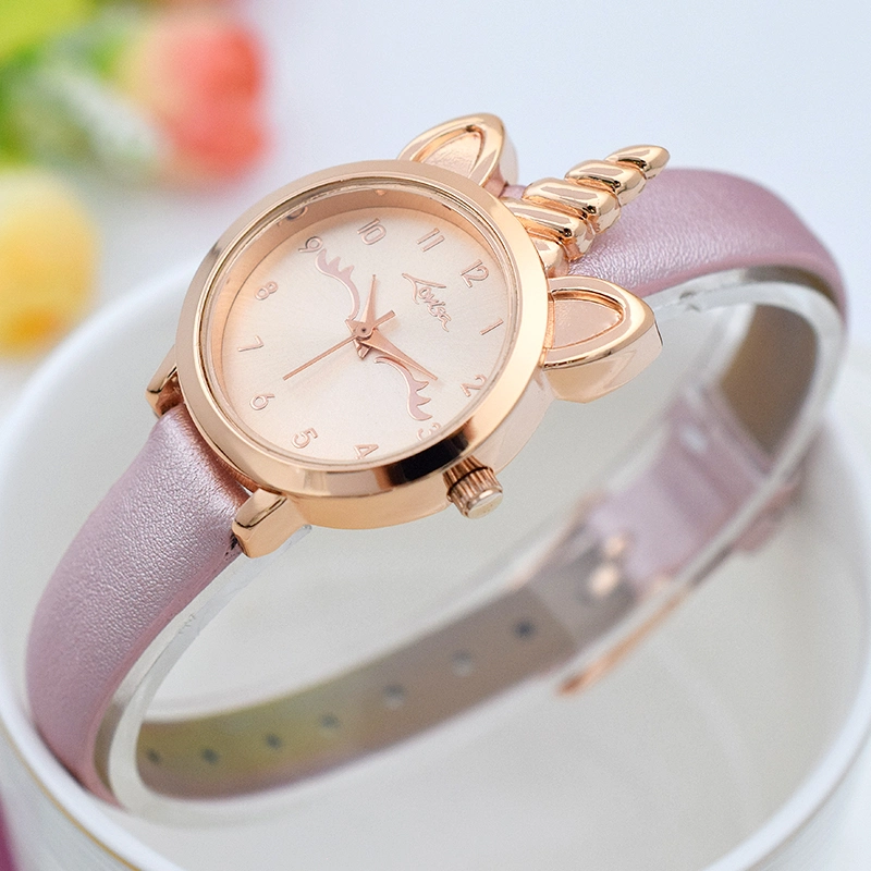 Promotional Cheap Kid Watches Unicorn Cartoon Leather Strap Wrist Children Watches for Kids