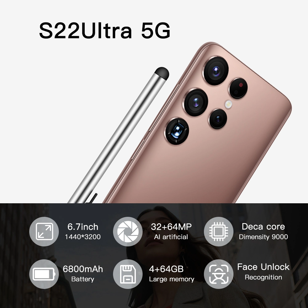 Nouveau S22 Ultra 6.7 pouces Fingerprint Android 12 Dual SIM Téléphone portable