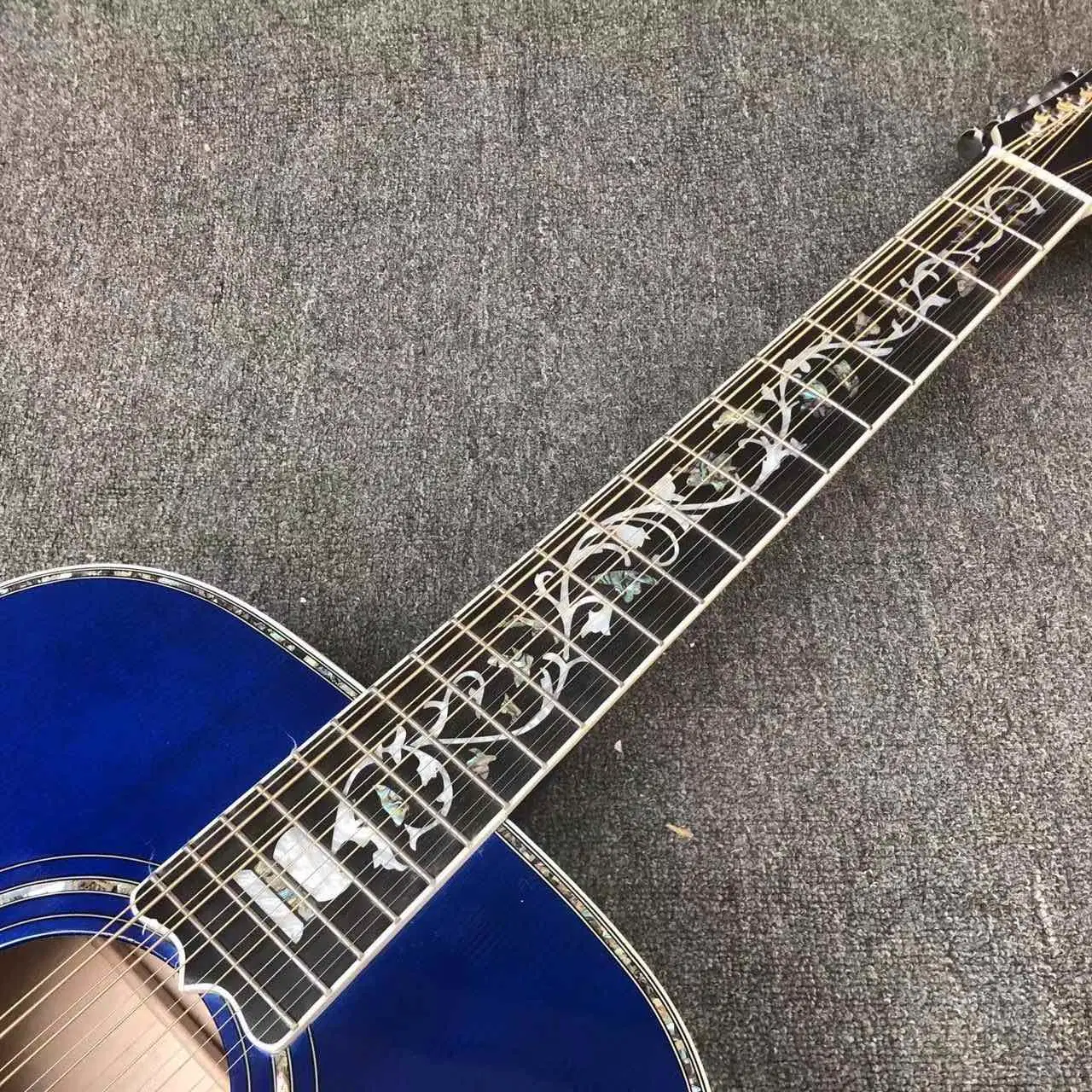 Custom 43 Inch 12 Strings Sj200 Jumbo Abalone Binding Acoustic Guitar in Blue Color