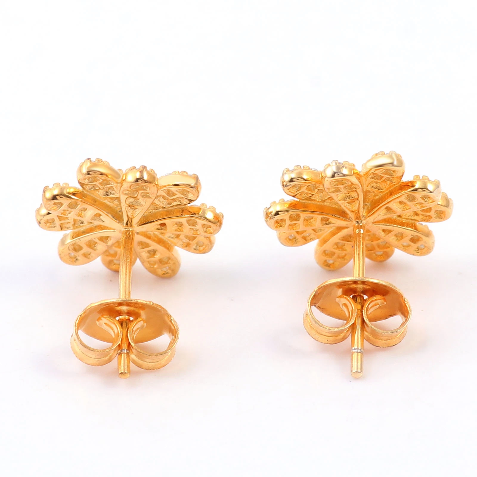 Earring Studs Sun Flower Design Green Emerald Stone with Moissanite Silver 925 Jewelry Earring with Yellow Gold Plated