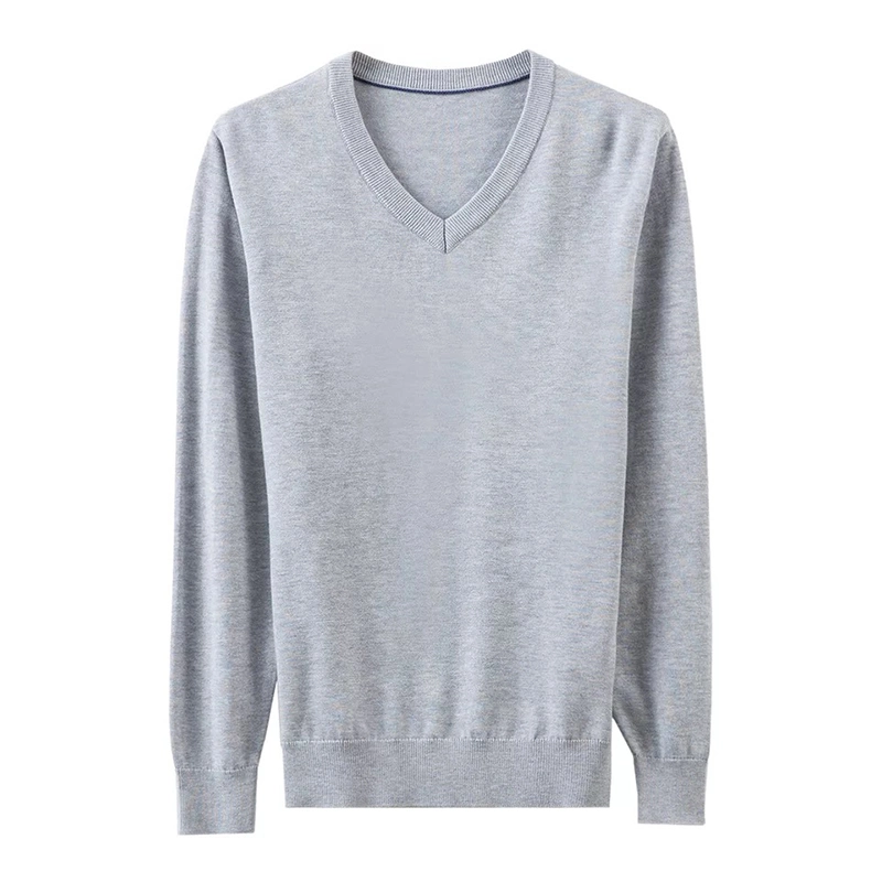 Men's Classic Fashion Autumn Winter Merino Wool Cashmere V-Neck Pullover Sweater