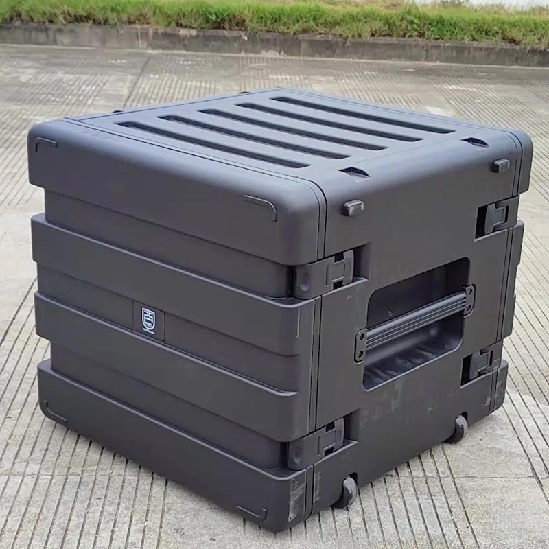 10u Wheeled Trolley Rack Case, Heavy Duty Rack Mounting Hard Plastic Case