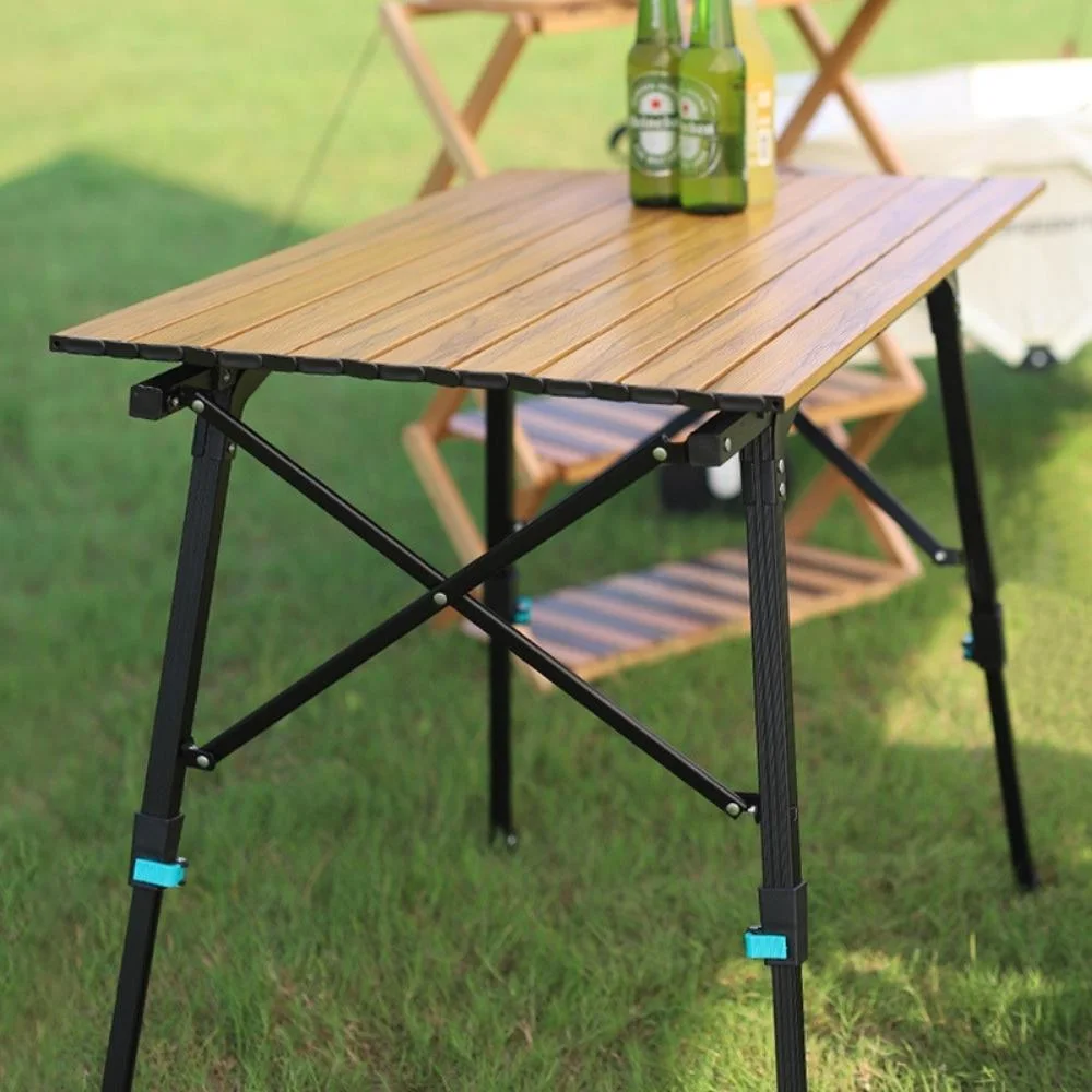 Adjustable Bamboo Folding Table Height Wood Metal BBQ Picnic Table Outdoor Furniture Bl20034