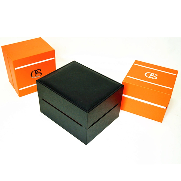 Orange Square Coated Paper Hot Stamping Logo Leather Interior Watch Display Box