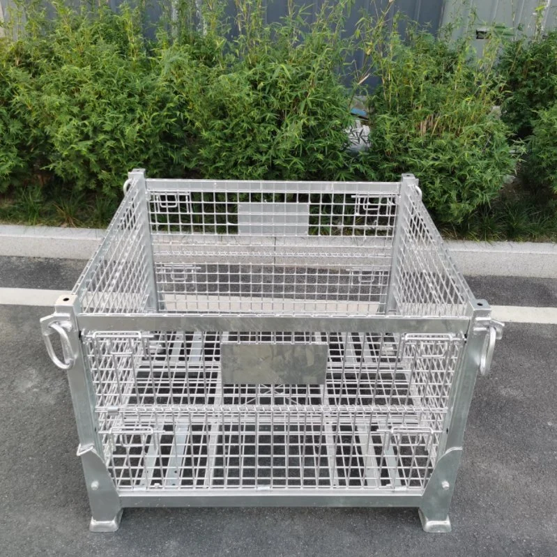 Foldable Warehouse Stacking Metal Wire Container Storage Transport Cage Pallet