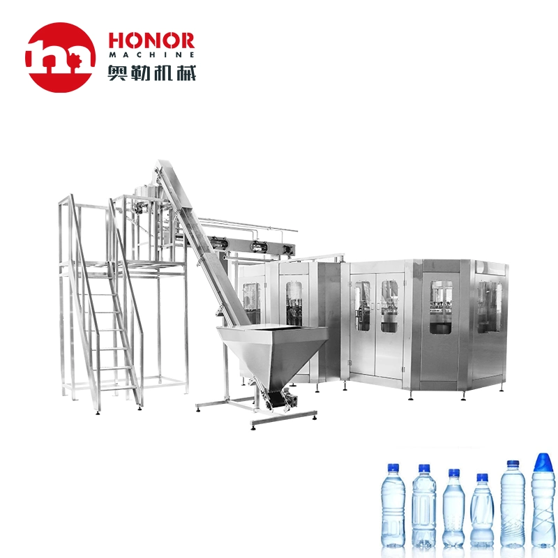 Máquina automática de fabricación, soplado, llenado, etiquetado y envasado de botellas de plástico PET para agua potable pura