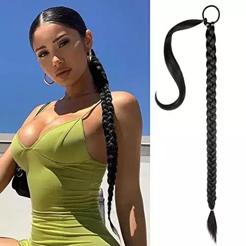 DIY Ponytail Extensions Synthetic Boxing Braids Wrap Around Chignon Tail with Rubber Band Hair Ring