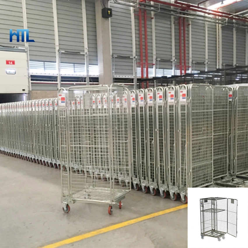 Customized Industrial Warehouse Foldable Nestable Wire Mesh Roll Container with Doors