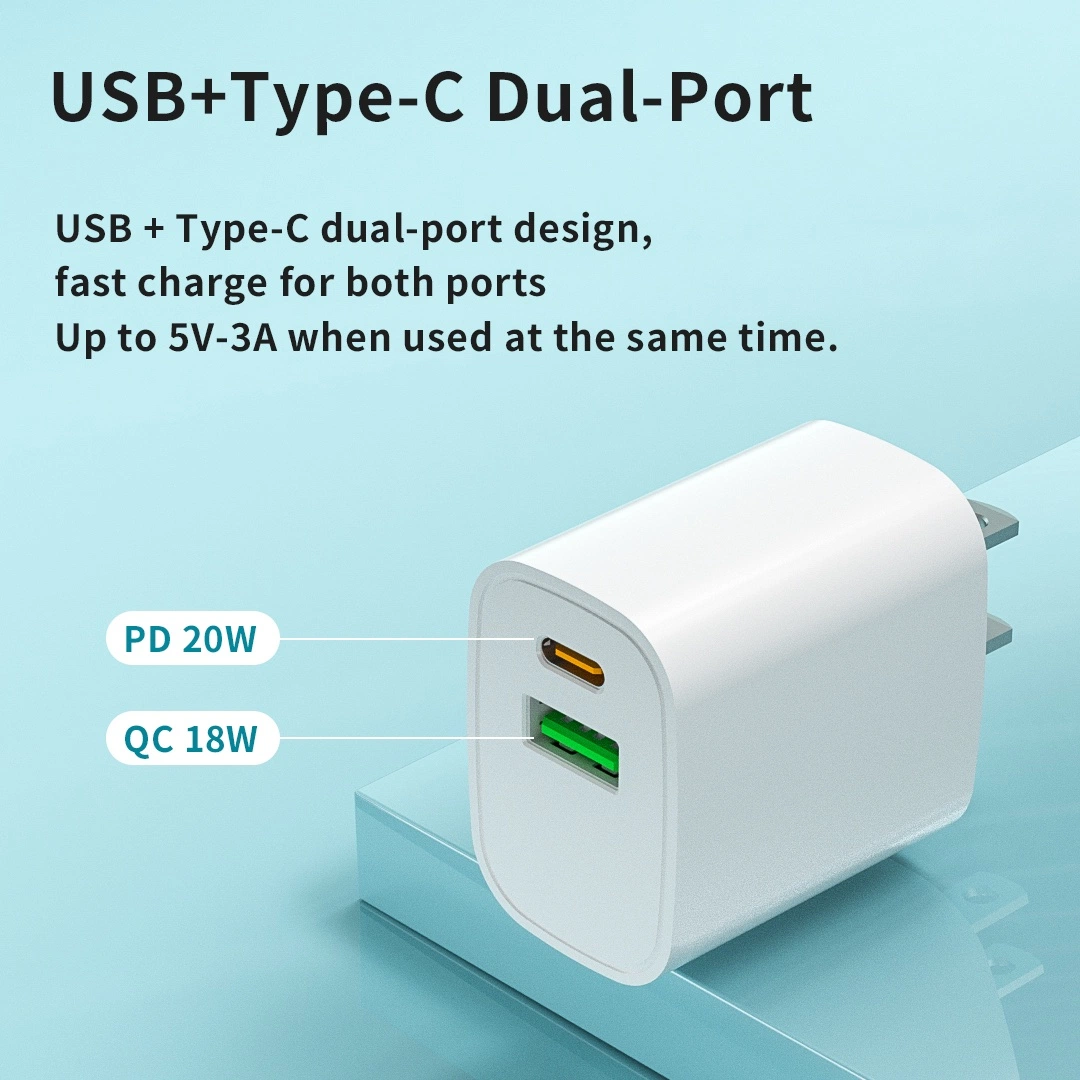 OEM ODM Us Plug Phone Charger Pd 20W USB C Fast Charging USB Wall Charger Dual USB Port Mobile Phone Charger for Apple Mobile Phone