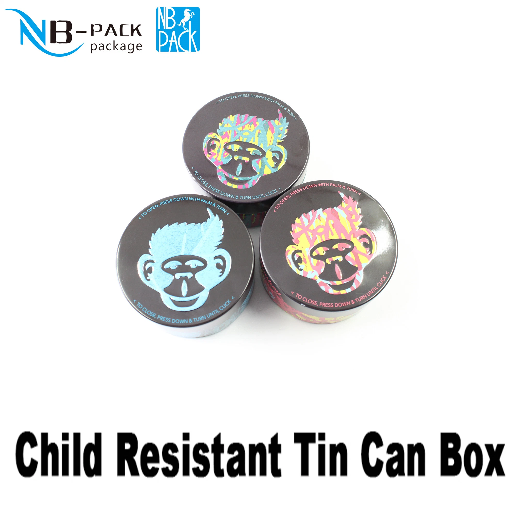 Child Resistant Child Proof Cr Child Resistant Tin Cans Child Resistant Tin Cans Round Metal Containers Case for Gummies Cookie Candy Cake