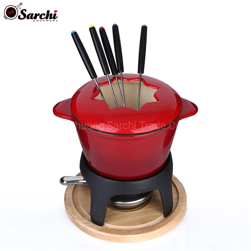 Großhandel/Lieferant Hot Pot Kochgeschirr Set Auflauf Chinesische Emaille Schokolade Guss Fondue-Set Mit Eisenkäse