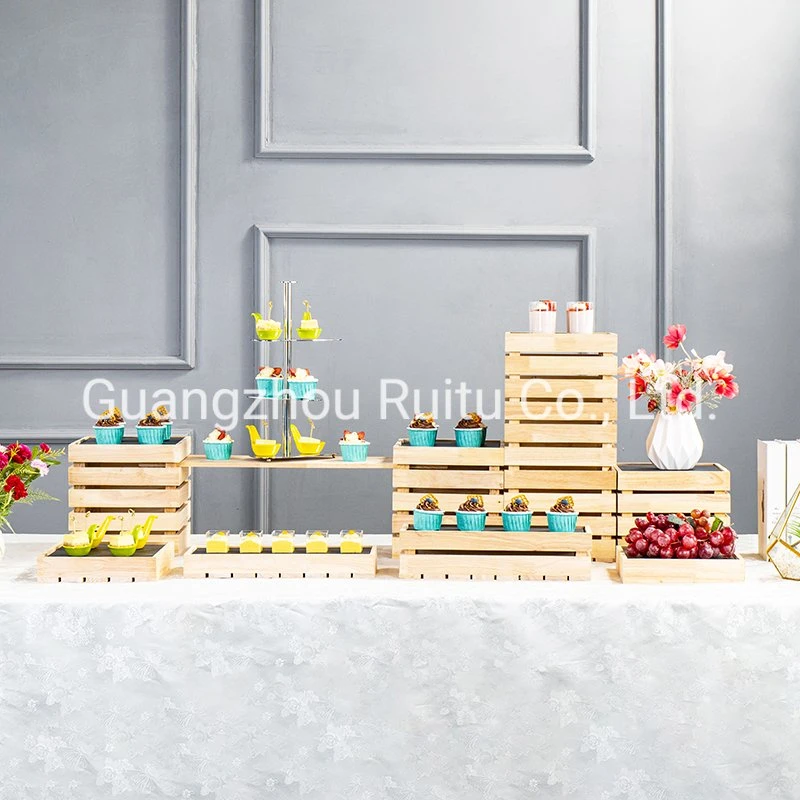 Restaurant Catering Kombinierte Servieren Cupcake Dessert Buffet Set Treppen Natürlich Massive Regale Keramikplatten Holz Kuchen Buffet Lebensmittel Display Stehen