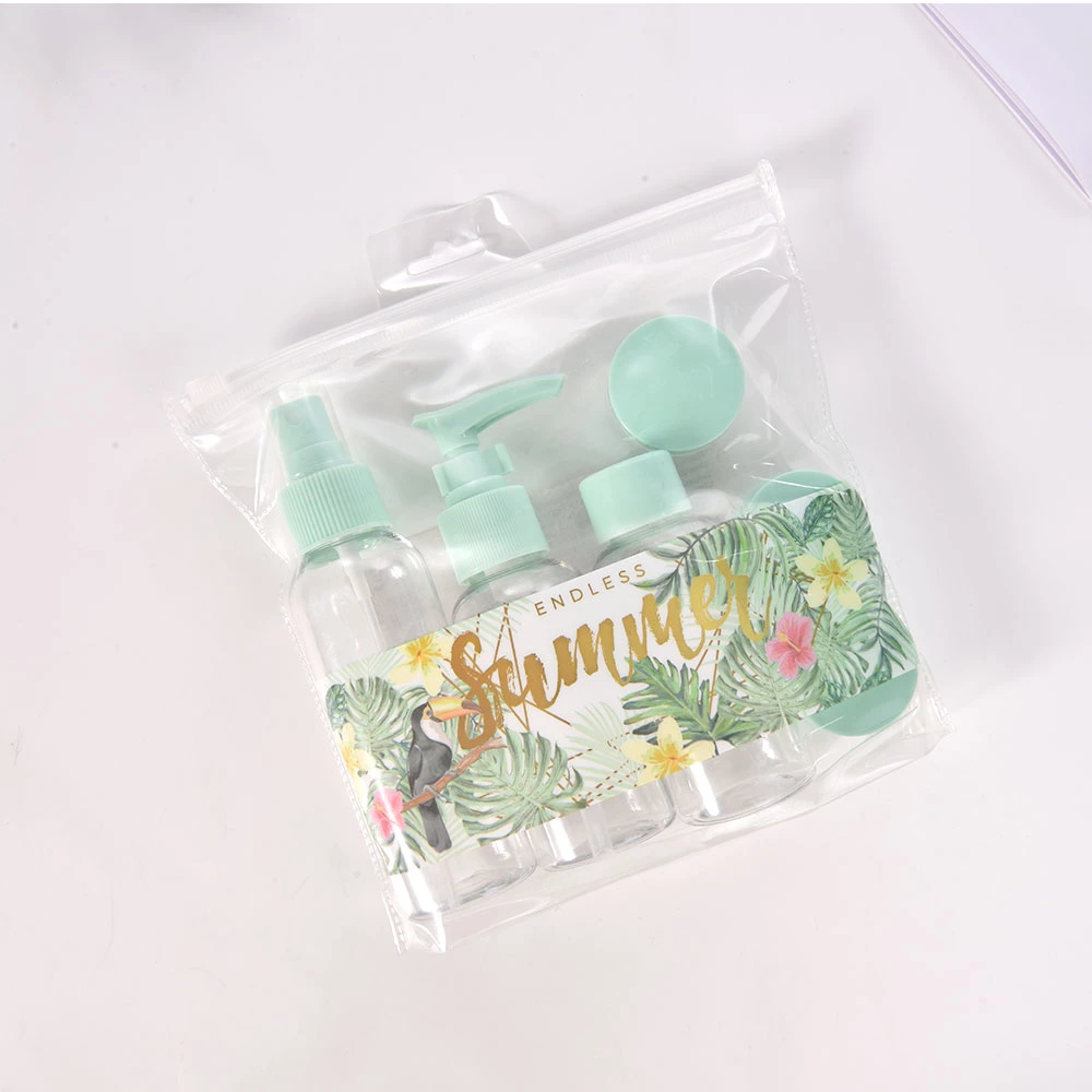 6 PCS PVC Bag Packing Green Toiletries Container Travelling Bottle Set for Lotion Shampoo Cream Soap