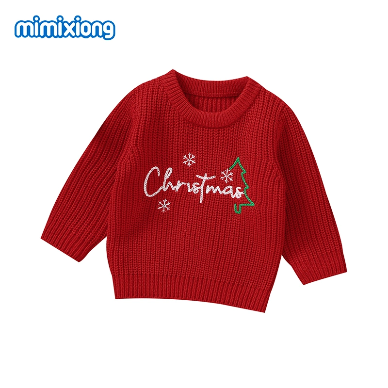 Camisolas de manga comprida tricotada Mimixiong Christmas Embroidery Baby Sweater unissexo Vestuário para bebé