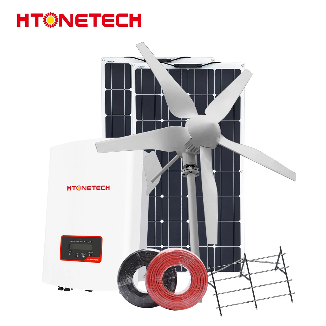 Htonetech China 450 W Solarpanel Fabrik 500W 800W 1000W 1500W 2000W 2 kW Solaranlage mit 2 kW Windenergieanlage