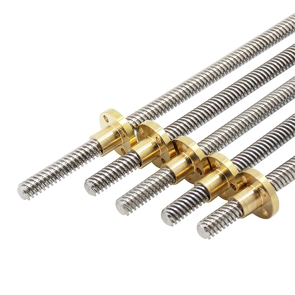 Tr15 15mm T15 Lead 2mm 6mm 4mm 8mm 10mm 12mm 304 Stainless Steel Trapezoidal Lead Screw with POM or Brass Nut for 3D Printer CNC Stepper Motor