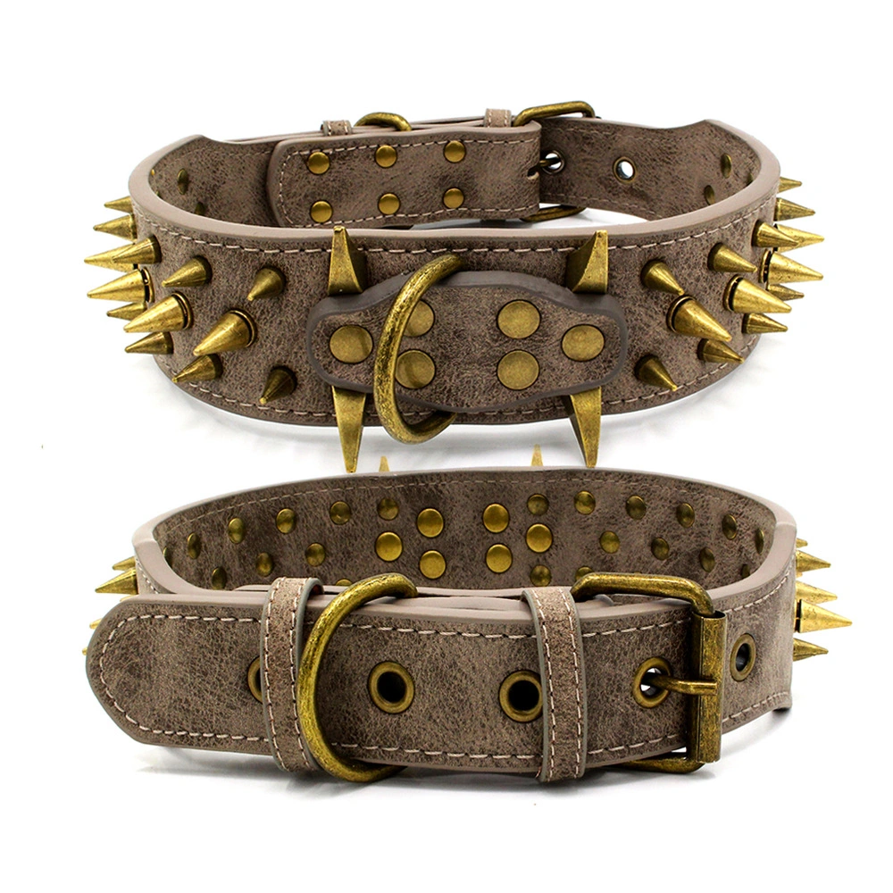 Großhandel Anti-Bite Bronze Nieten Hund Outdoor Walking Schutz Haustier Kragen