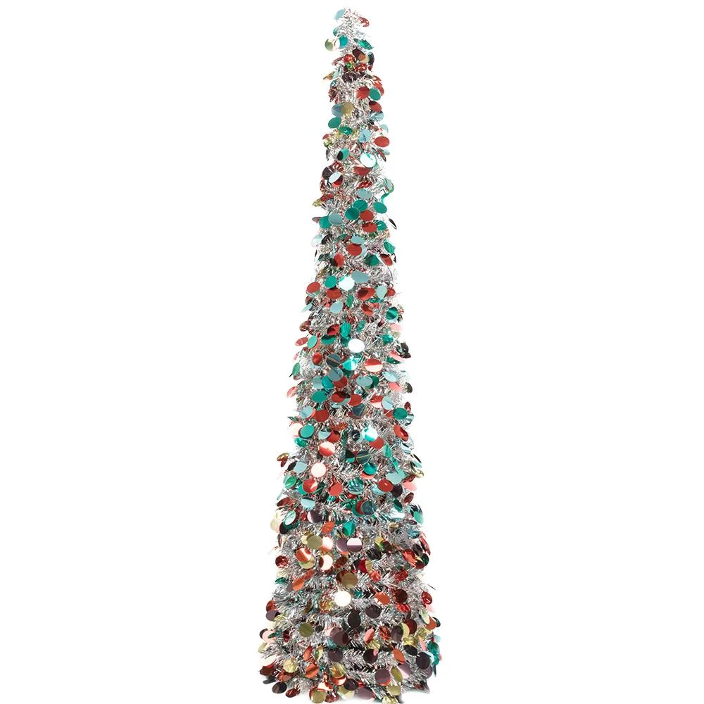 Holiday Xmas Decorations Collapsible Pop up Artificial Tinsel Christmas Tree