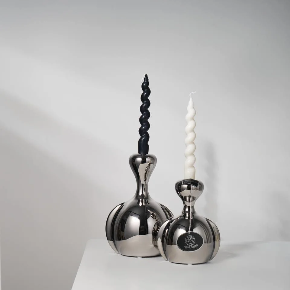 Wedding Party Decor Luxury Ceramic Silver Electroplate Candle Stick Holder