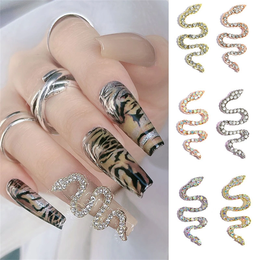 New Nail Art Diamonds Alloy Snake Rose Gold and Silver Full Diamond Three-Dimensional Nail Art Nail Stickers Metal Jewelry Nail Diamonds