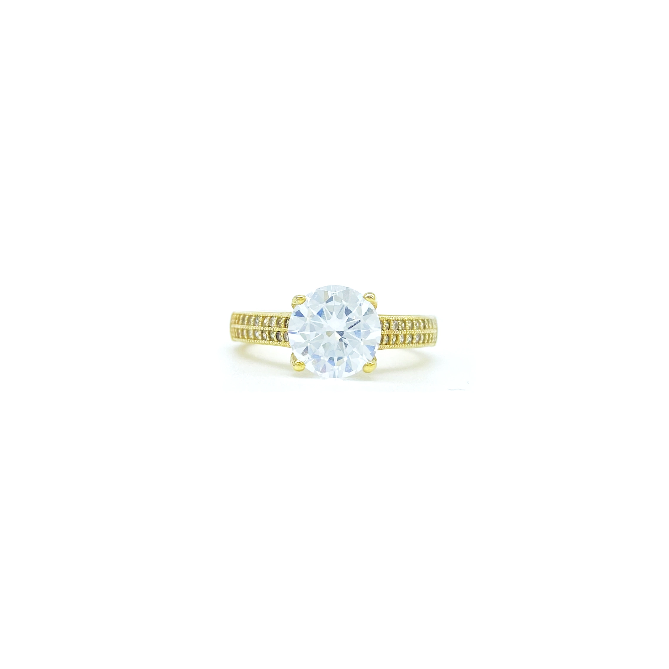 925 Silver Gold Plated CZ Solitaire Ring for Women