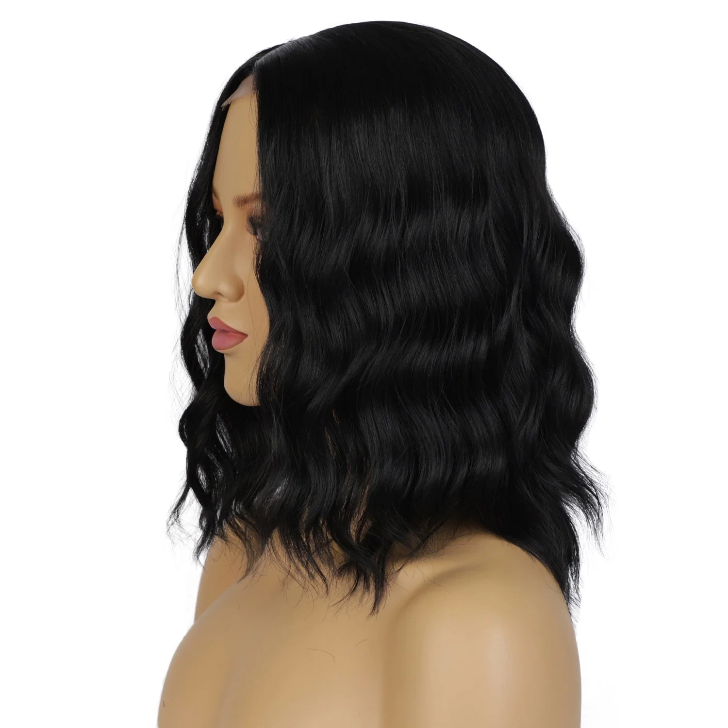 Cheap Middle Part Shoulder Length Hair Wigs Fiber Wavy Closure High quality/High cost performance  Wigs Synthetic Black Hair