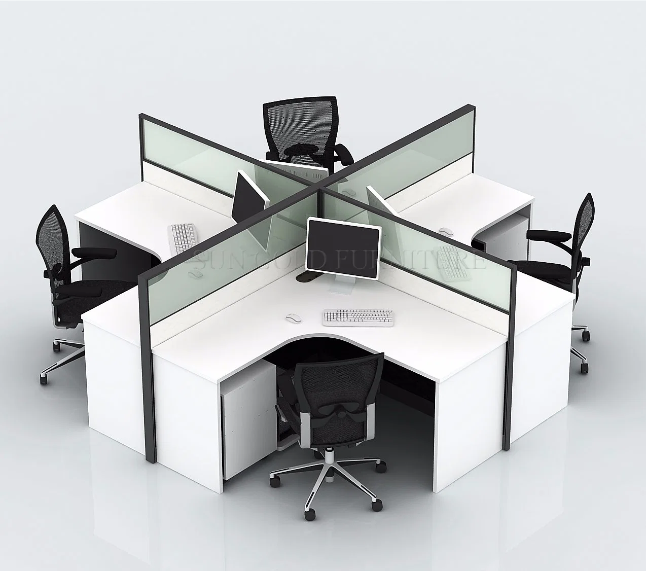 Muebles de oficina moderna estación de trabajo con pantalla de cristal de tabique (SZ-WST632)