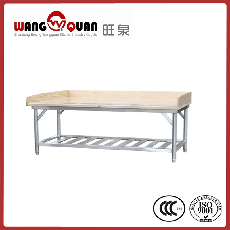 Commercial Kitchen Equipment 2 Layer Stainless Steel Work Table with Wood Top