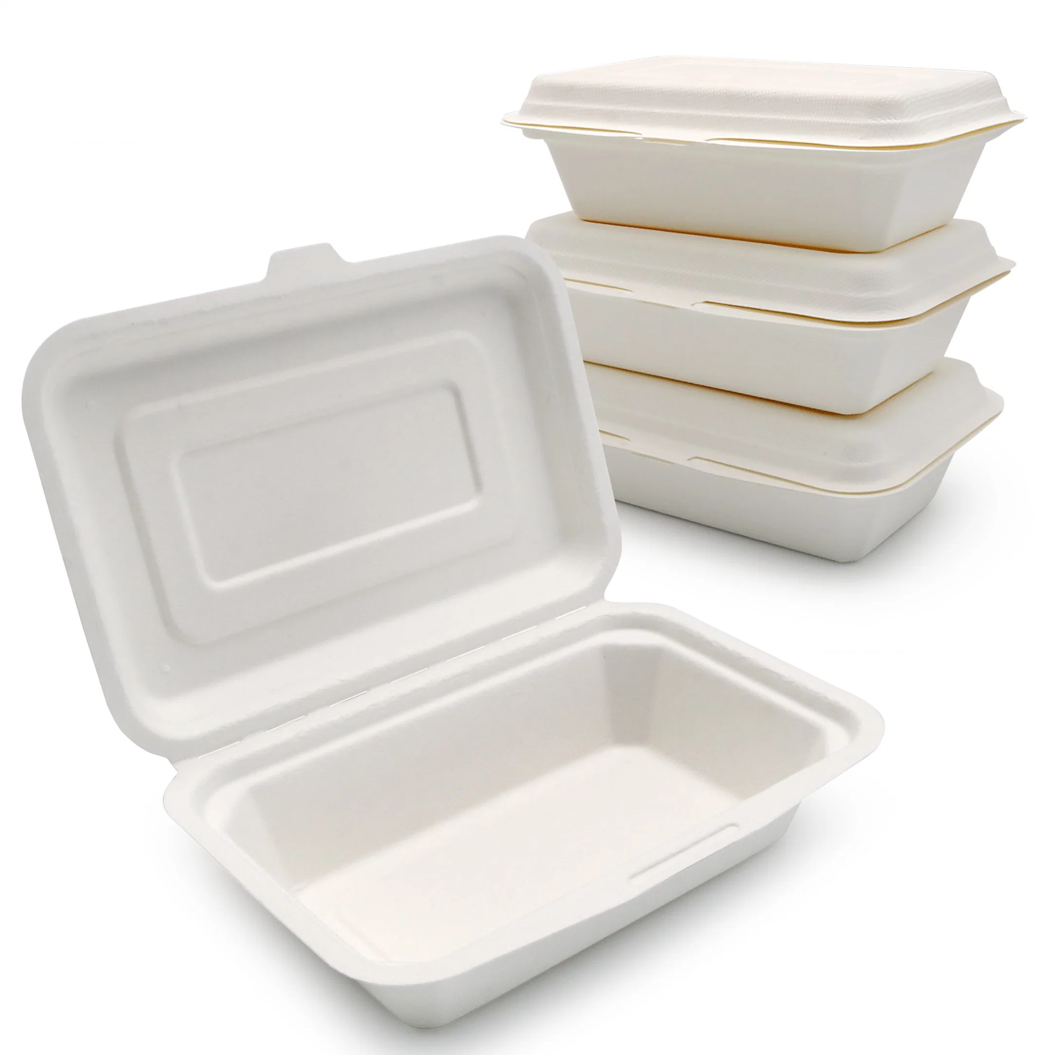 Biodegradable Tableware Food Container Wholesale/Supplier Cornstarch Surgarcane Bagasse Pulp Clamshell with Lid Takeaway Food Packaging