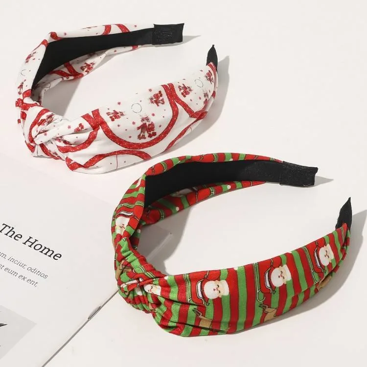 Navidad tejido estampado Knotted ancho-brimmed Hoop simple versátil Chica Korean Hair Accessories para mujer