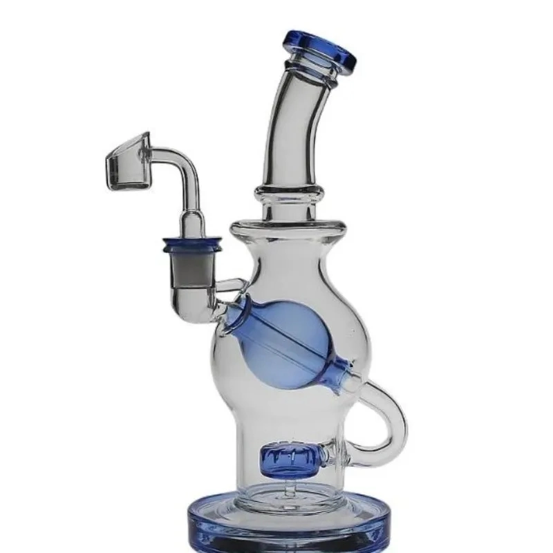 10 Inch Tall Ball DAB Rig Hookahs Recycler Glass Oil Rigs Smoking Water Pipe Clear Blue Female Joint Size 14.4mm