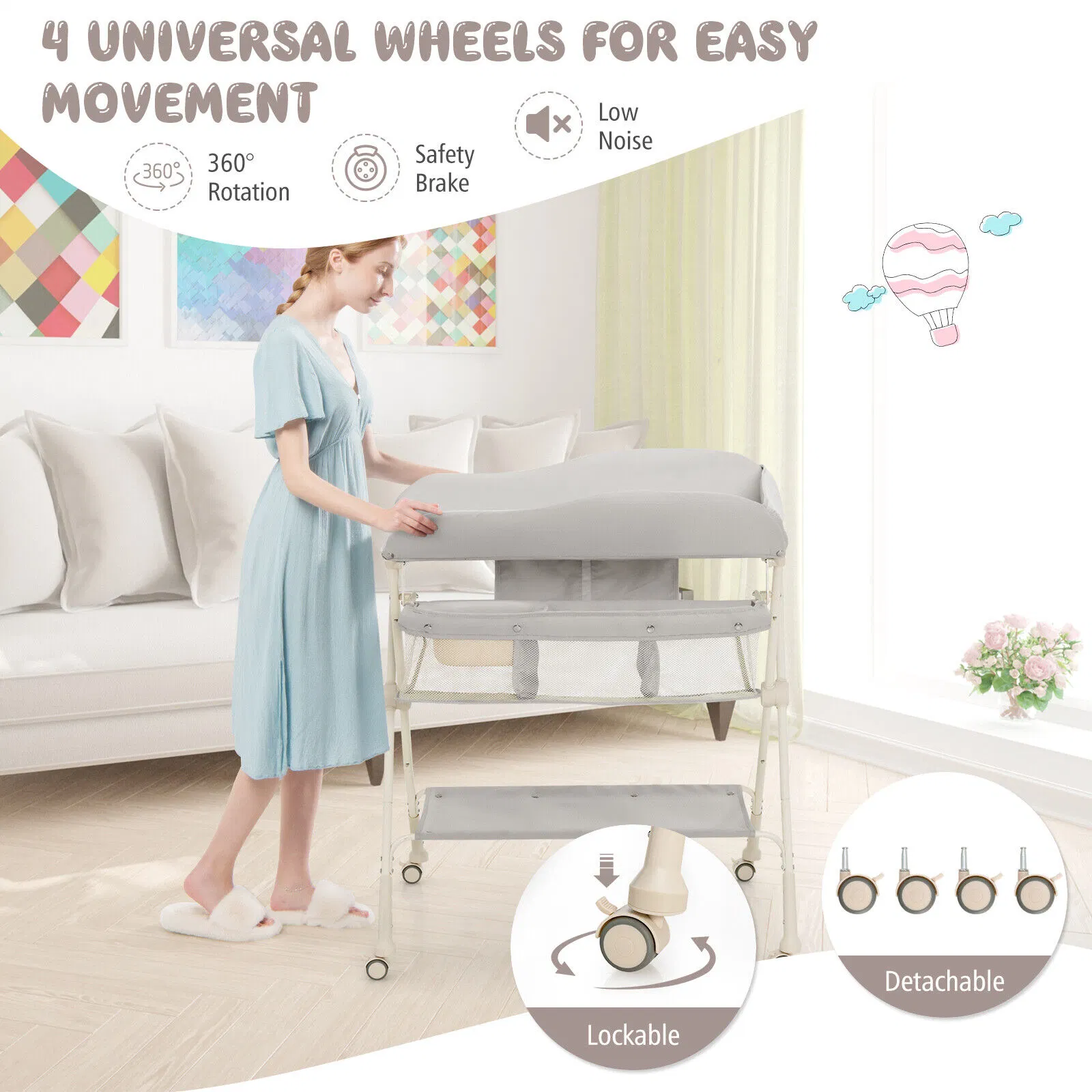 Innovation Folding Newborn Nursery Organizer Wheel Water Basin Baby Diaper Changing Table