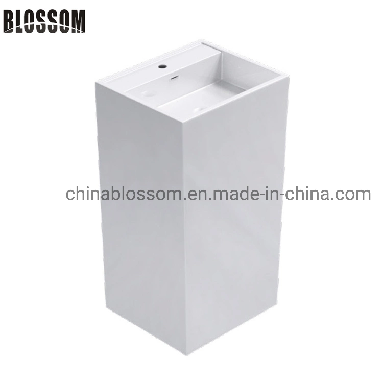 Bathroom Pedestal Sink Artificial Man-Made Stone Acrylic Resin Freestanding Wash Basin