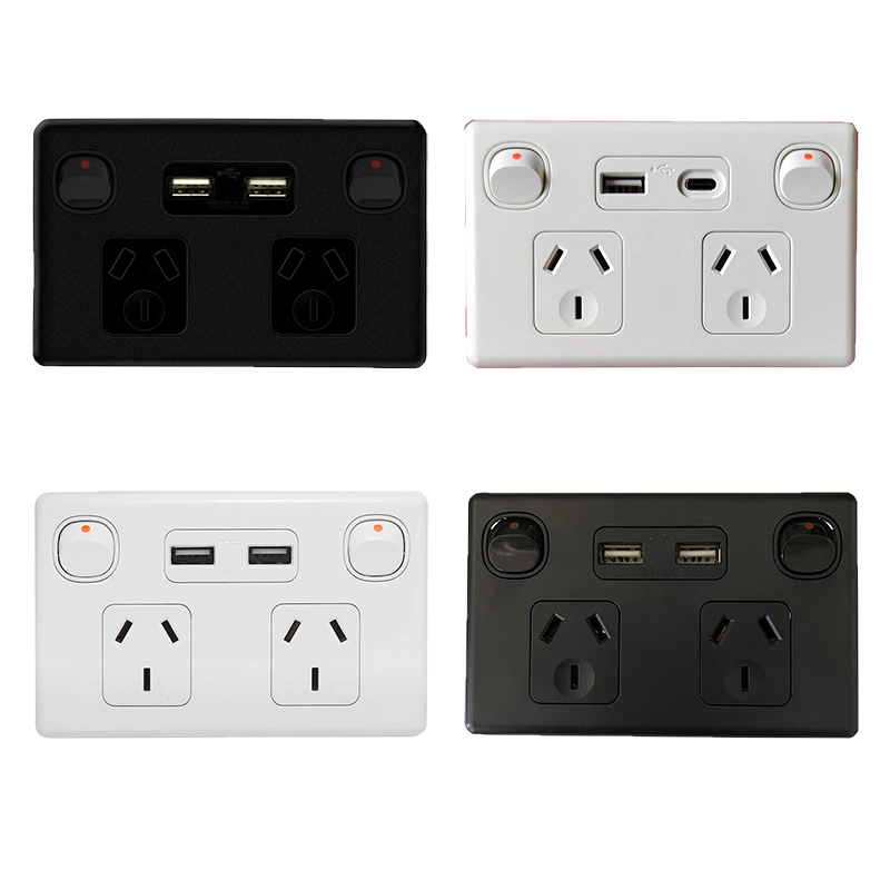 Australia 2 Gang Switch Socket with USB and Type C Connector Adapter